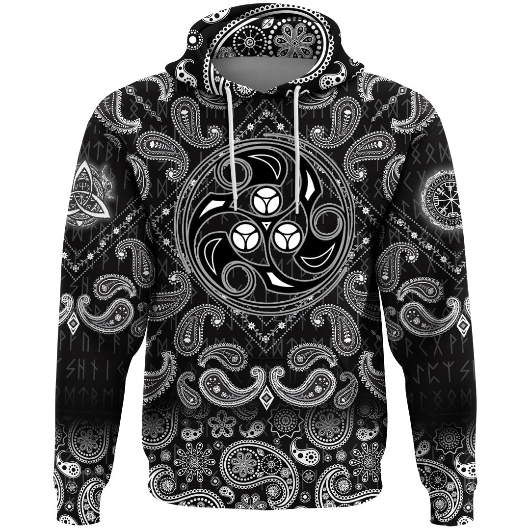 Viking Hoodie Triple Horn Of Odin New with Bandana Paisley Style RLT12