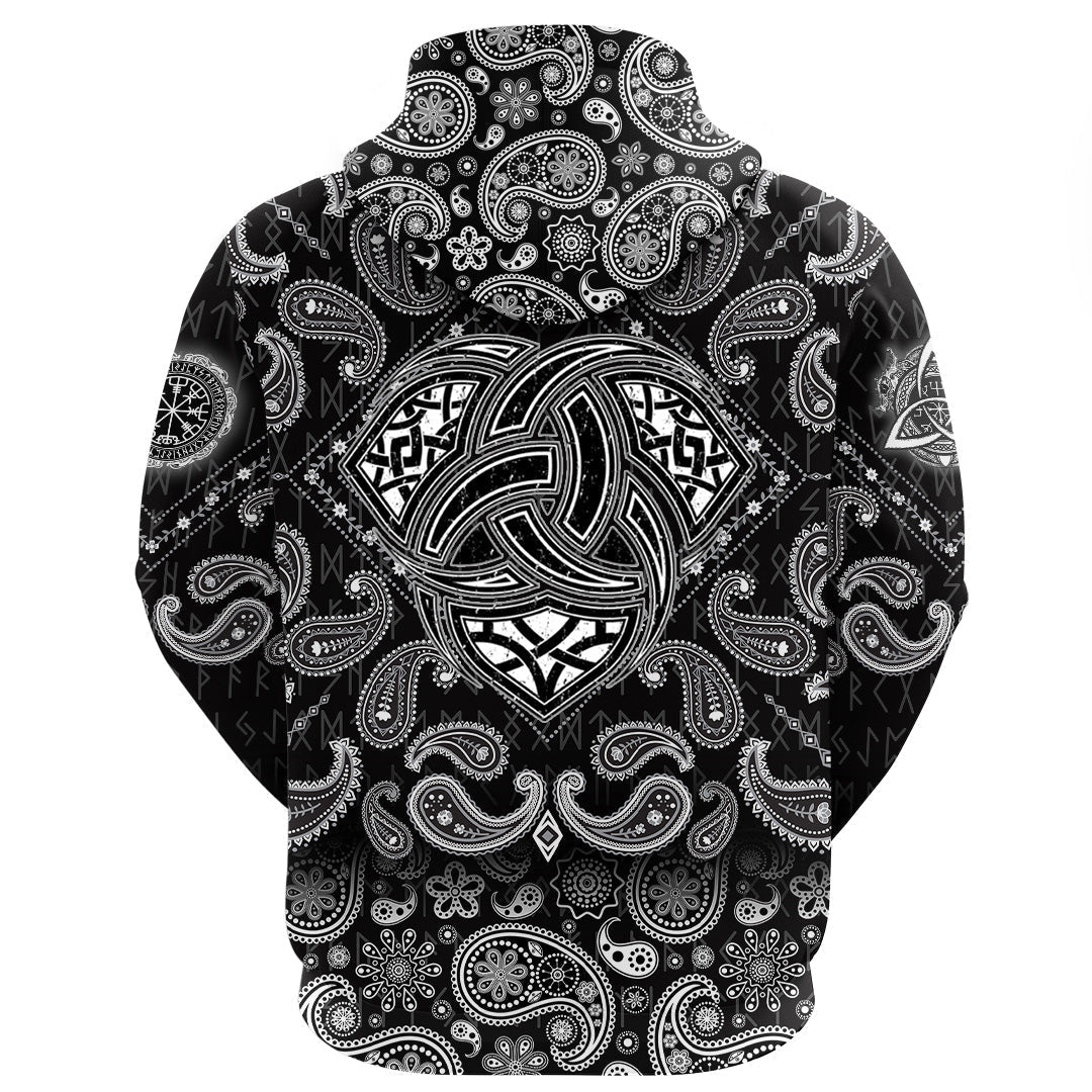 Viking Hoodie Triple Horn Of Odin with Bandana Paisley Style RLT12