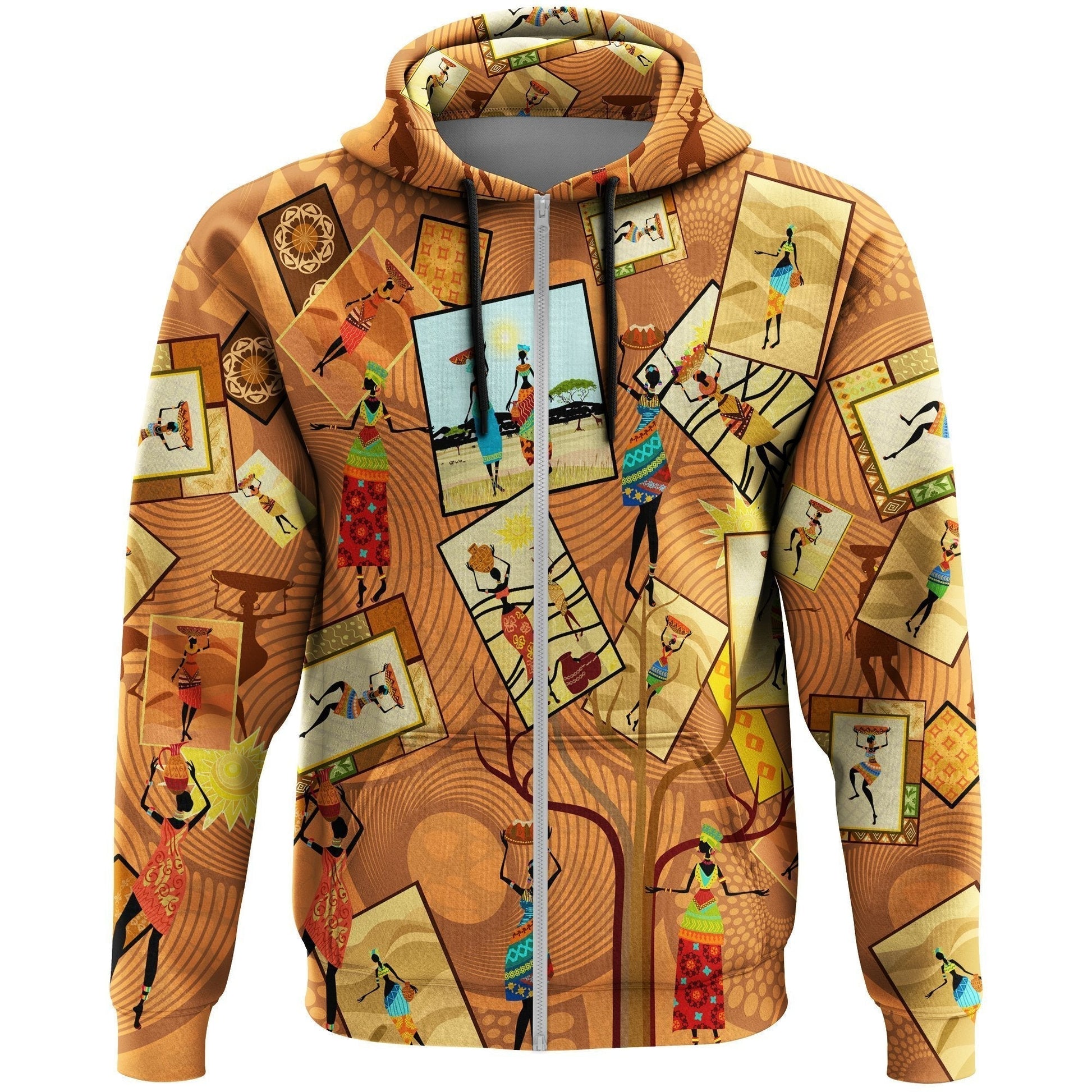 African Hoodie African Women Stam Zip Hoodie