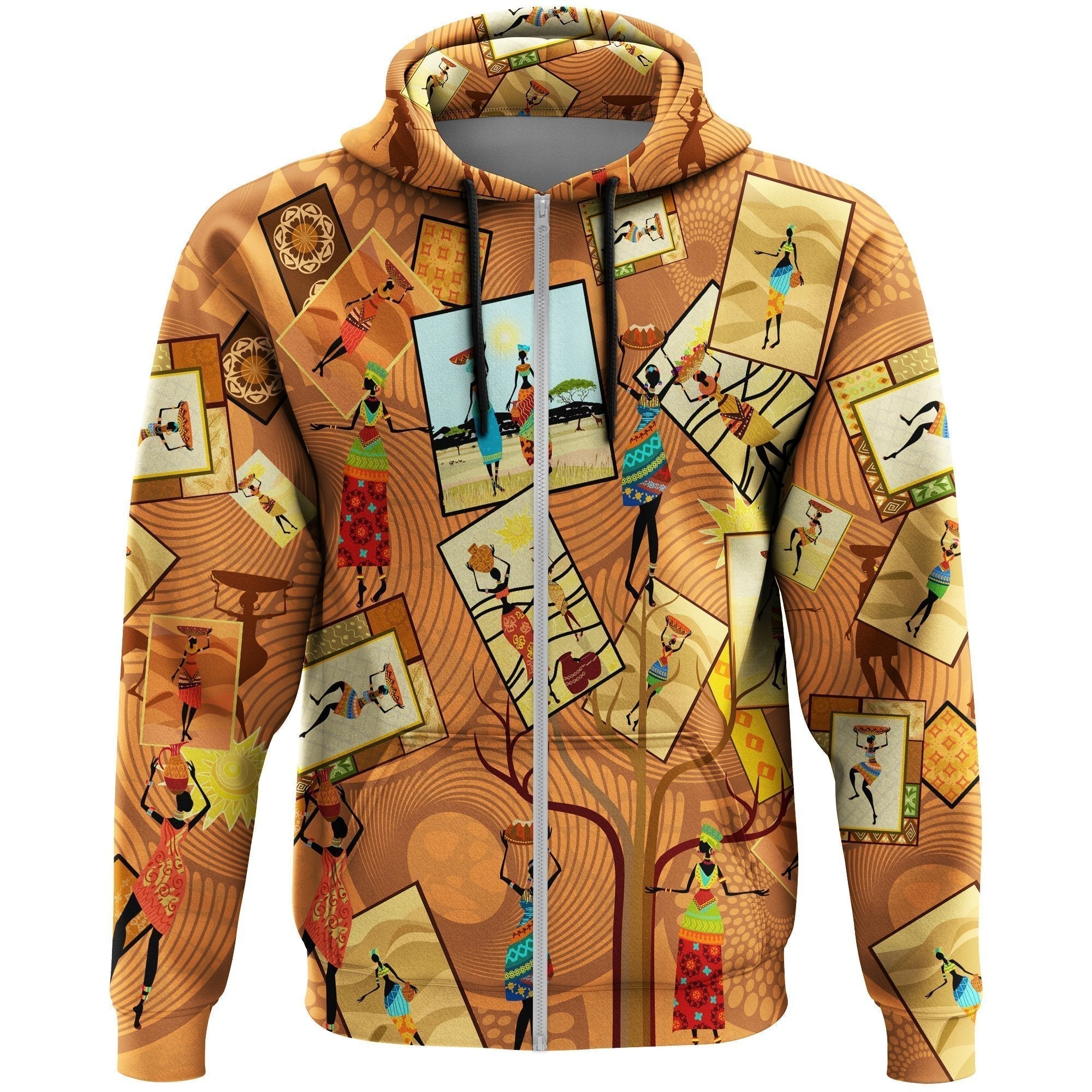 African Hoodie African Women Stam Zip Hoodie