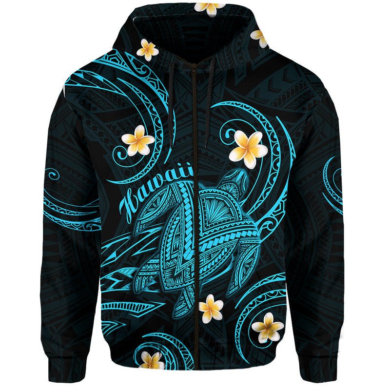 Custom Hawaii Hoodie Hawaiian Turtle Plumeria Mixed Polynesian Turquoise Style LT9