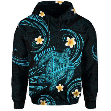 Custom Hawaii Hoodie Hawaiian Turtle Plumeria Mixed Polynesian Turquoise Style LT9