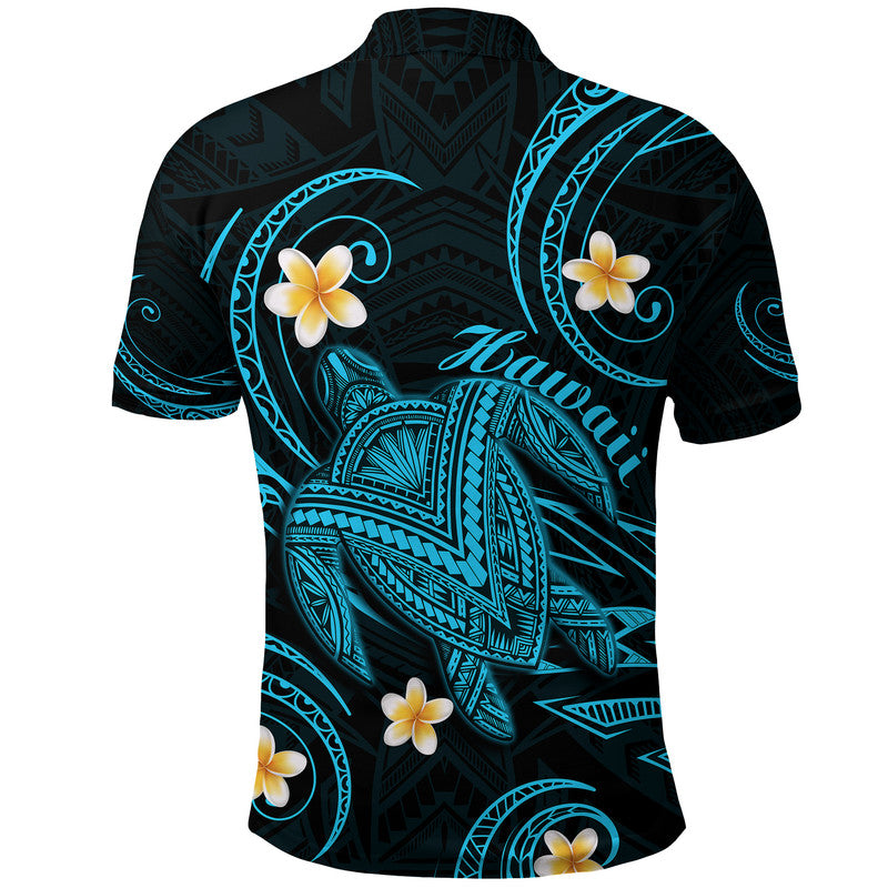 Hawaii Polo Shirt Hawaiian Turtle Plumeria Mixed Polynesian Turquoise Style LT9