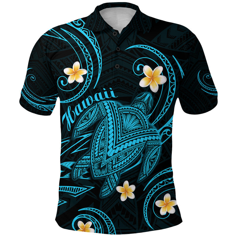 Hawaii Polo Shirt Hawaiian Turtle Plumeria Mixed Polynesian Turquoise Style LT9