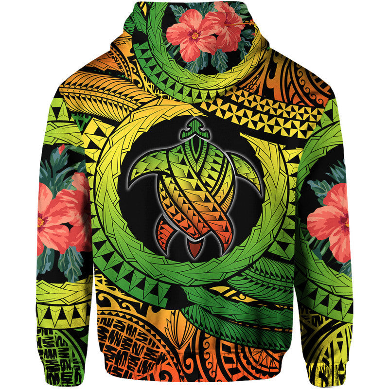 Polynesian Turtle Hoodie Circle Turtle Hibiscus Reggae LT9
