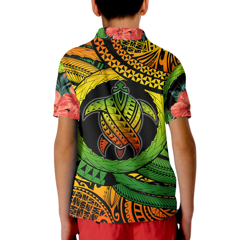 Polynesian Turtle Polo Shirt Circle Turtle Hibiscus Reggae LT9