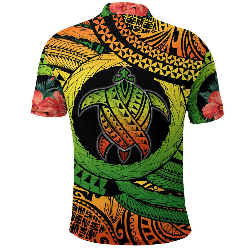 Polynesian Turtle Polo Shirt Circle Turtle Hibiscus Reggae LT9