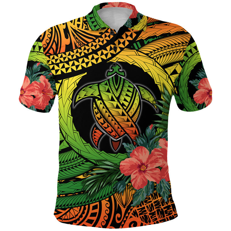 Polynesian Turtle Polo Shirt Circle Turtle Hibiscus Reggae LT9