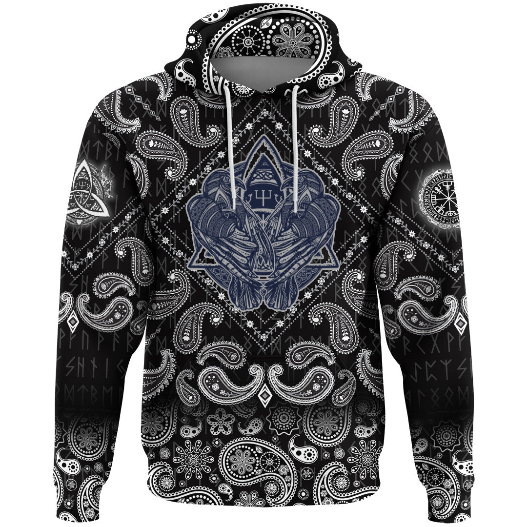 Viking Hoodie Two Celtic Ravens Tattoo with Bandana Paisley Style RLT12