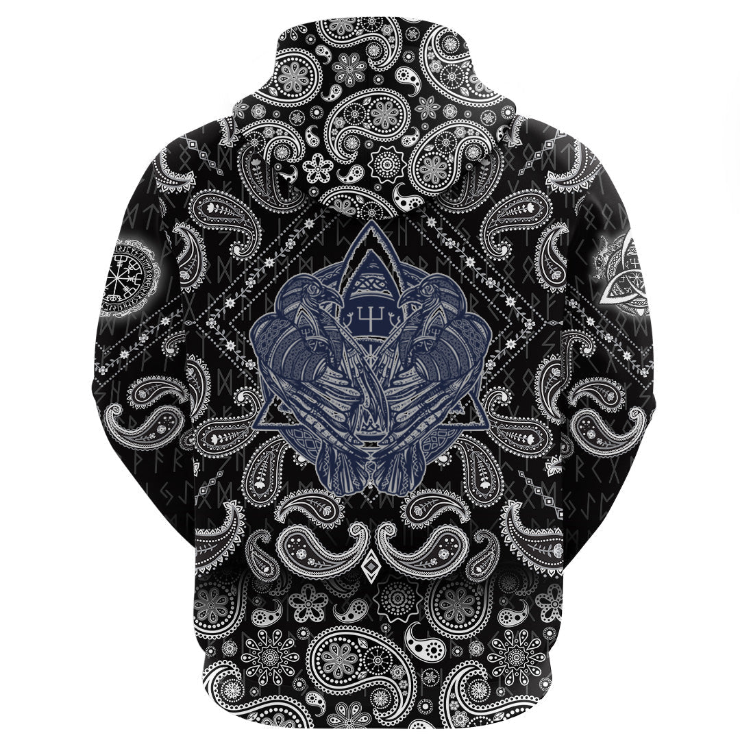 Viking Hoodie Two Celtic Ravens Tattoo with Bandana Paisley Style RLT12