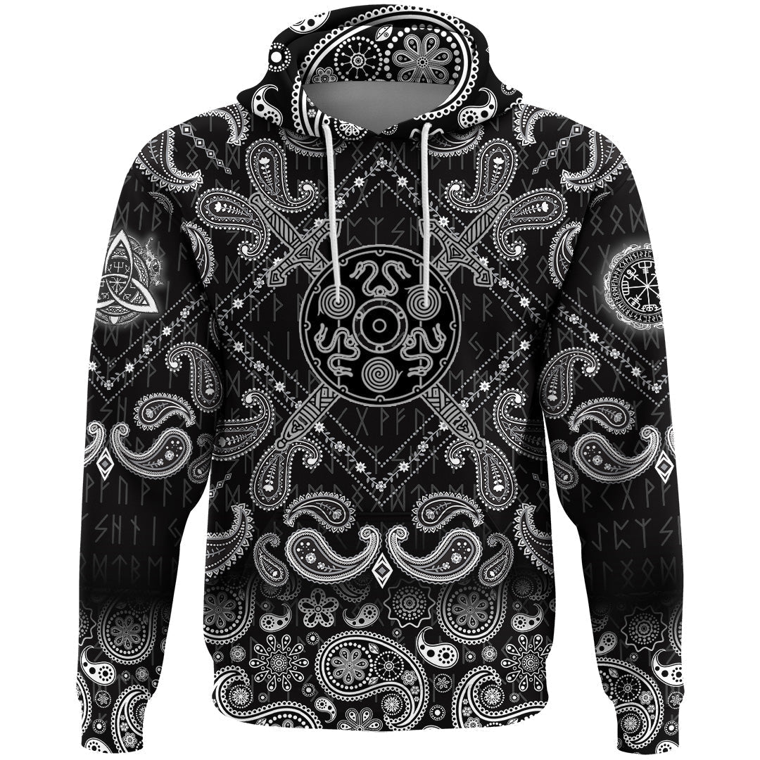 Viking Hoodie Two Crossed Battle with Bandana Paisley Style RLT12
