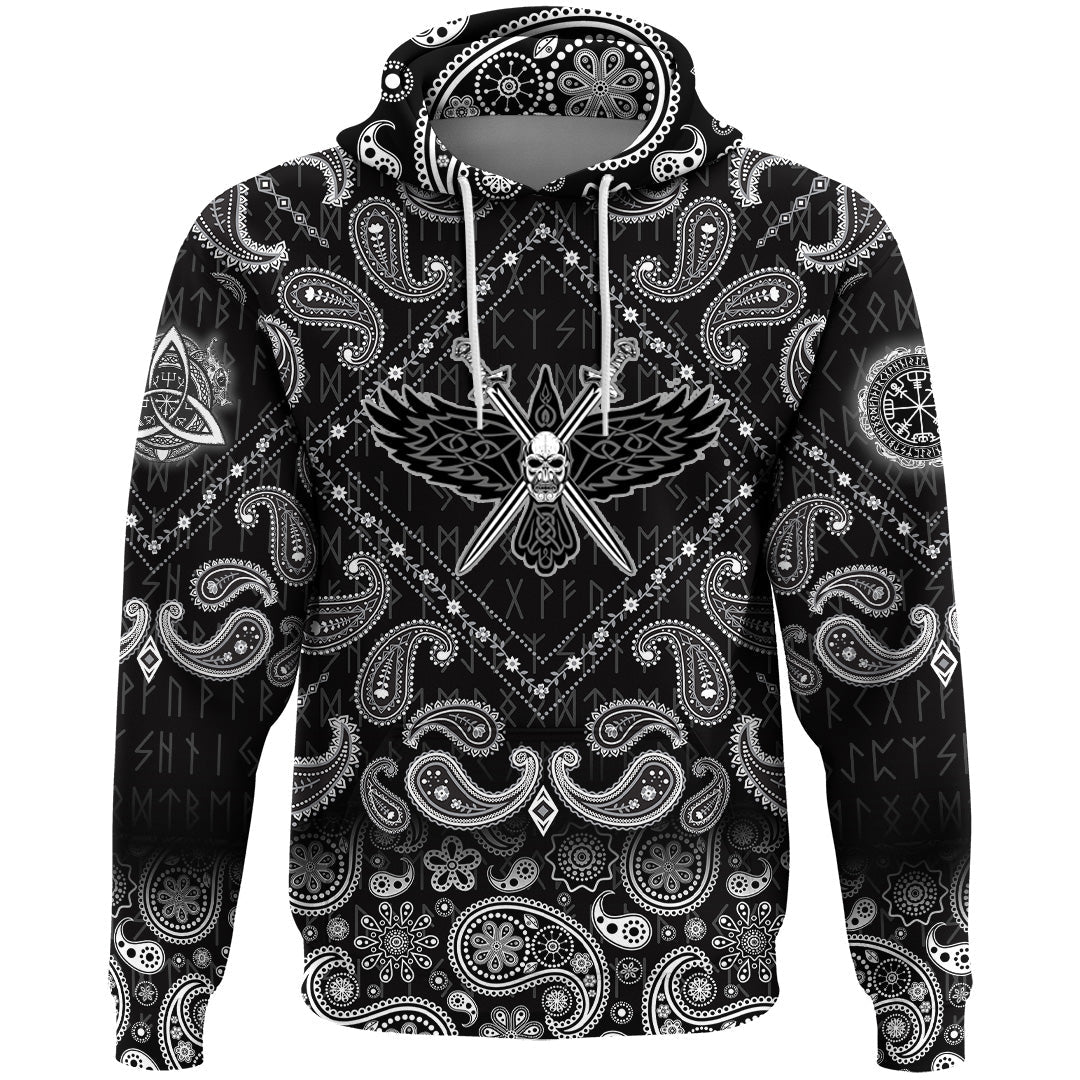 Viking Hoodie Two Crossed Swords and Skull with Bandana Paisley Style RLT12