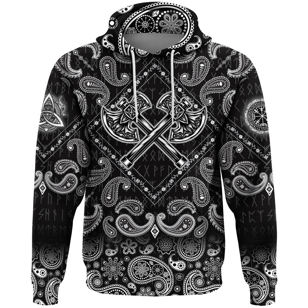 Viking Hoodie Two Warrior Axes with Bandana Paisley Style RLT12