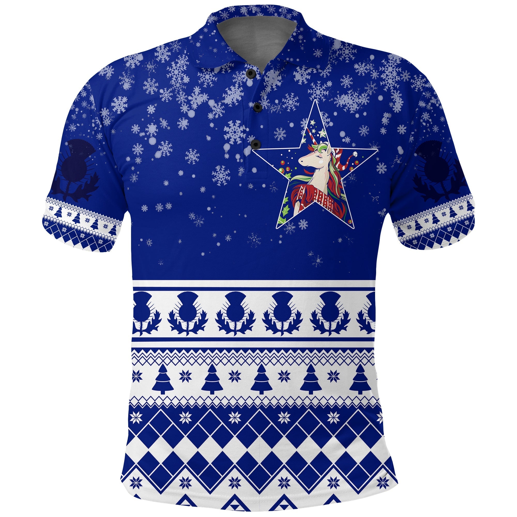 Winter Scottish Unicorn and Thistle Pattern Polo Shirt LT7