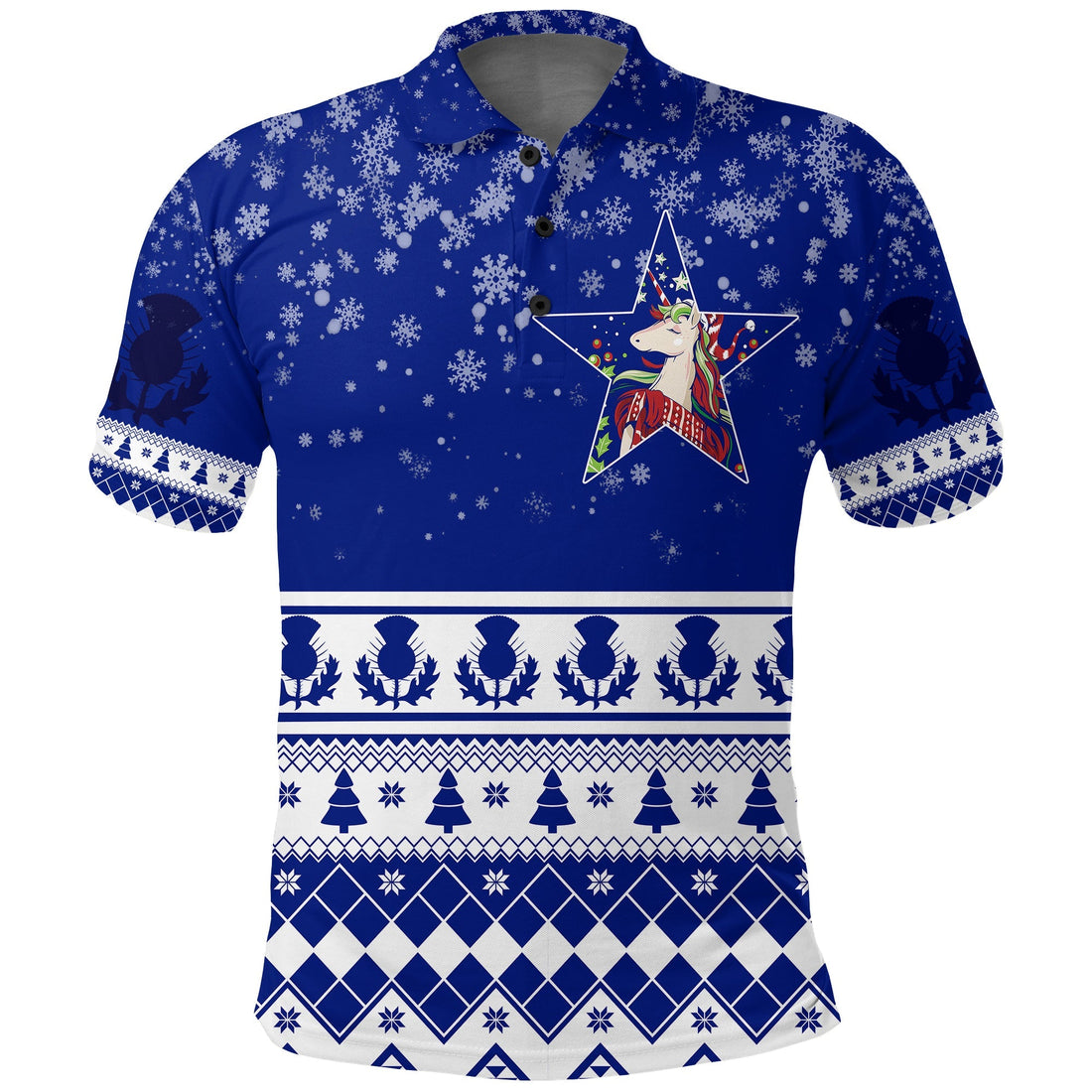 Winter Scottish Unicorn and Thistle Pattern Polo Shirt LT7