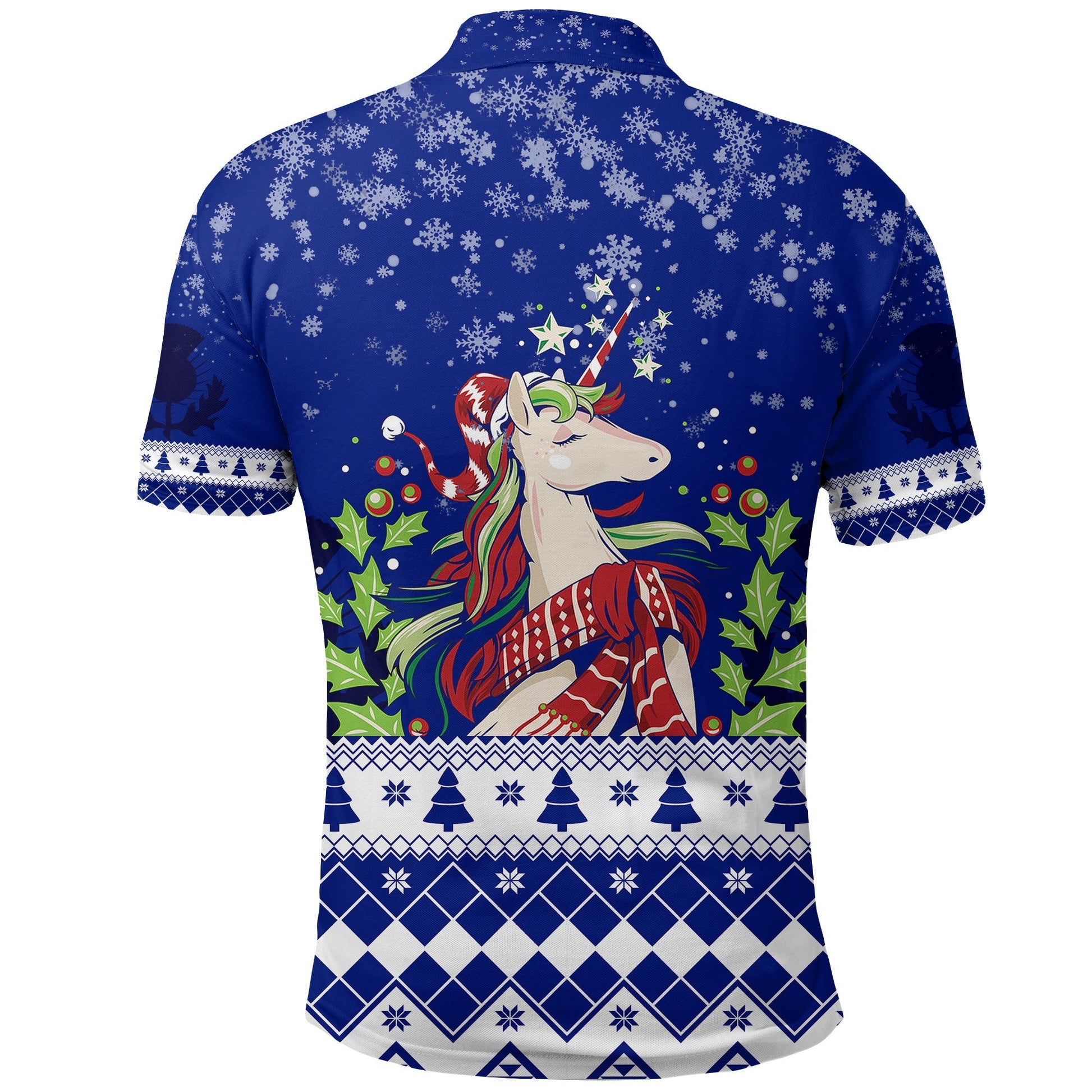 Winter Scottish Unicorn and Thistle Pattern Polo Shirt LT7