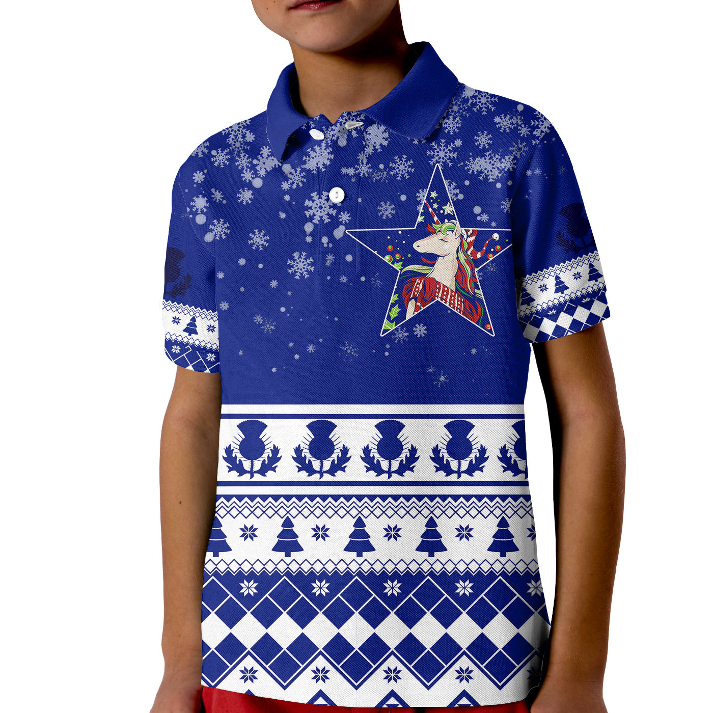 Winter Scottish Unicorn and Thistle Pattern Polo Shirt for Kid LT7