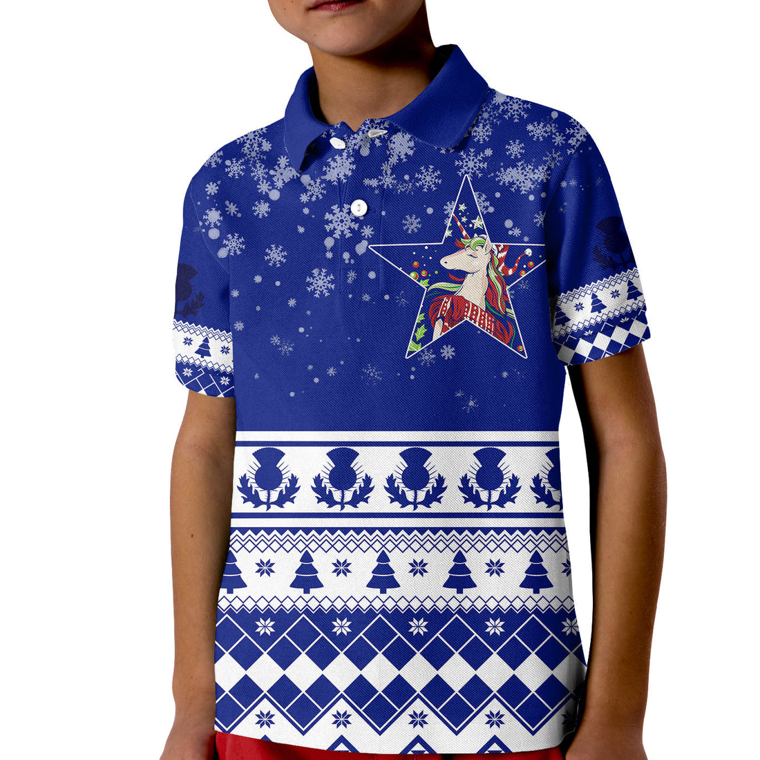 Winter Scottish Unicorn and Thistle Pattern Polo Shirt for Kid LT7