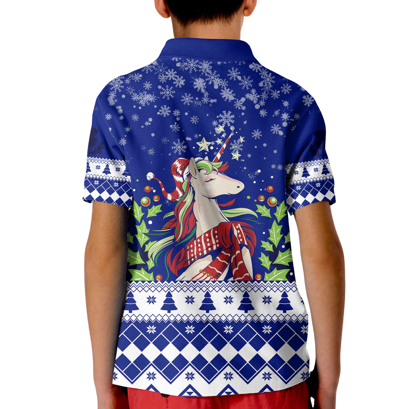 Winter Scottish Unicorn and Thistle Pattern Polo Shirt for Kid LT7