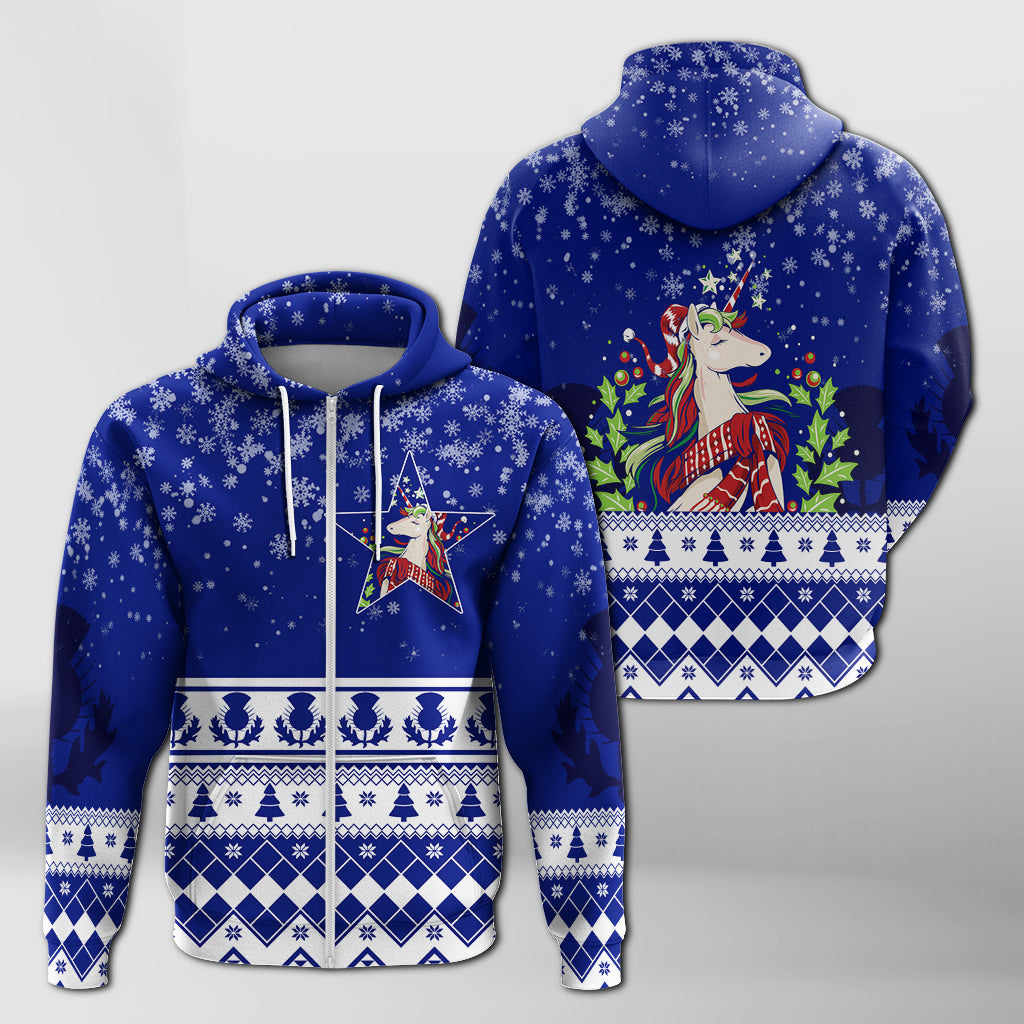 Christmas Scottish Unicorn Zip Hoodie with Thistle Pattern LT7