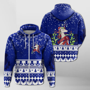 Christmas Scottish Unicorn Zip Hoodie with Thistle Pattern LT7