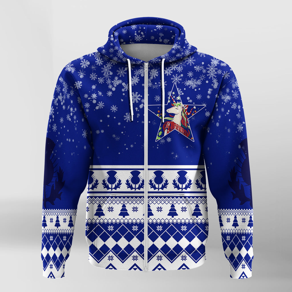 Christmas Scottish Unicorn Zip Hoodie with Thistle Pattern LT7