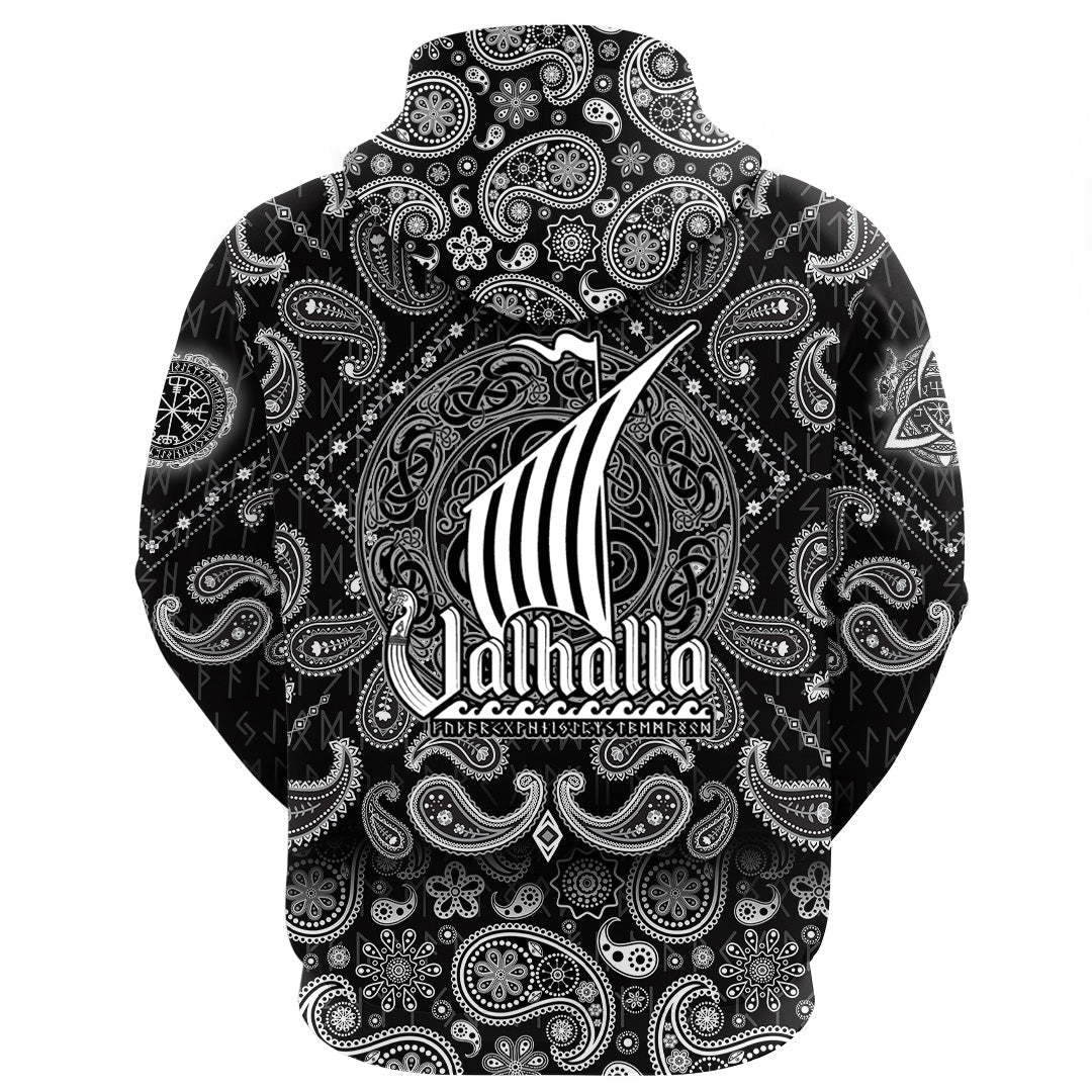 Viking Hoodie ValhallScandinavian Drakkar with Bandana Paisley Style RLT12