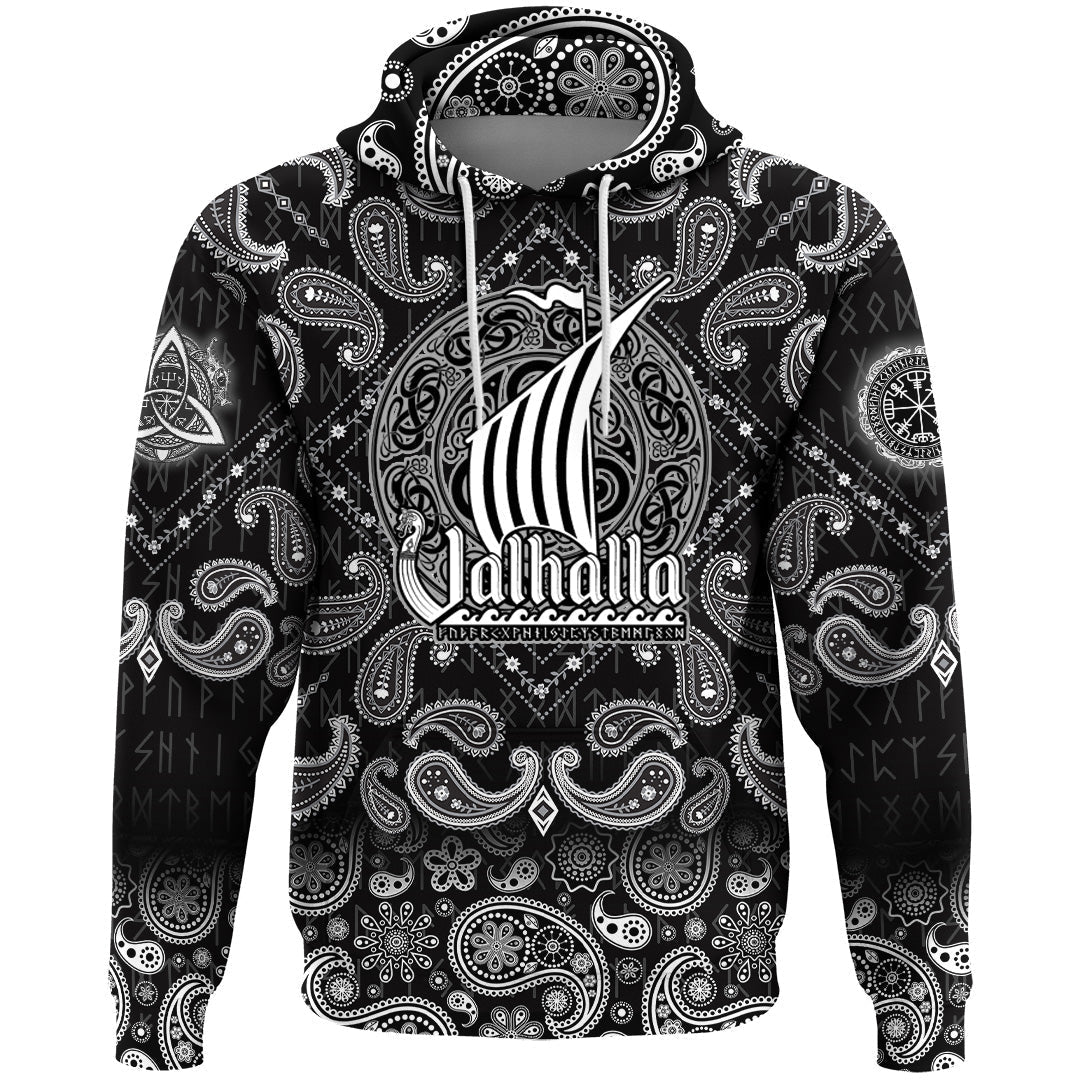 Viking Hoodie ValhallScandinavian Drakkar with Bandana Paisley Style RLT12