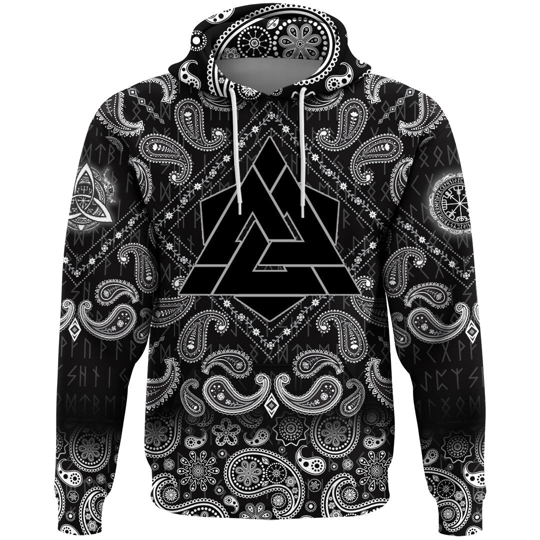 Viking Hoodie Valknut Black with Bandana Paisley Style RLT12