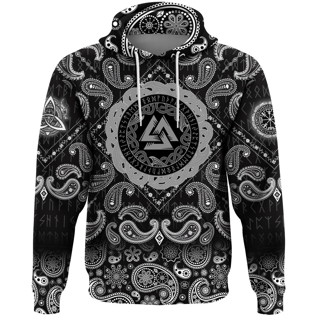 Viking Hoodie Valknut Runes with Bandana Paisley Style RLT12