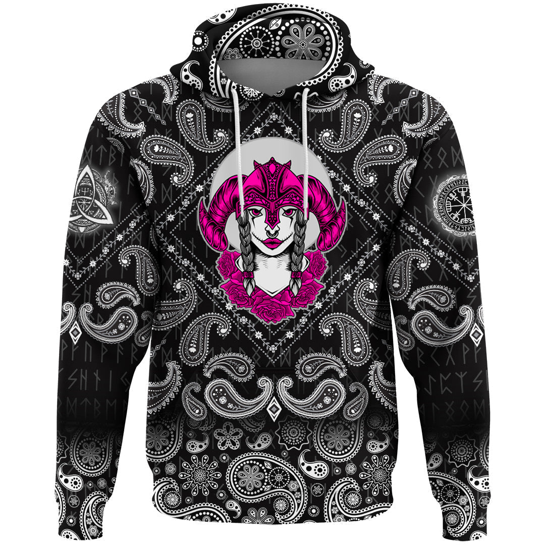Viking Hoodie Valkyrie Pink Style with Bandana Paisley Style RLT12