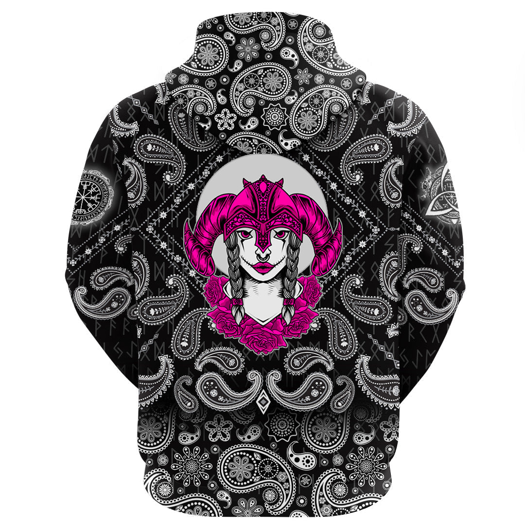 Viking Hoodie Valkyrie Pink Style with Bandana Paisley Style RLT12