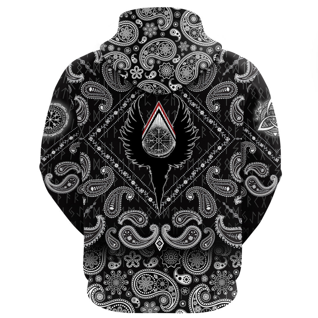 Viking Hoodie Vegvisir Wings with Bandana Paisley Style RLT12
