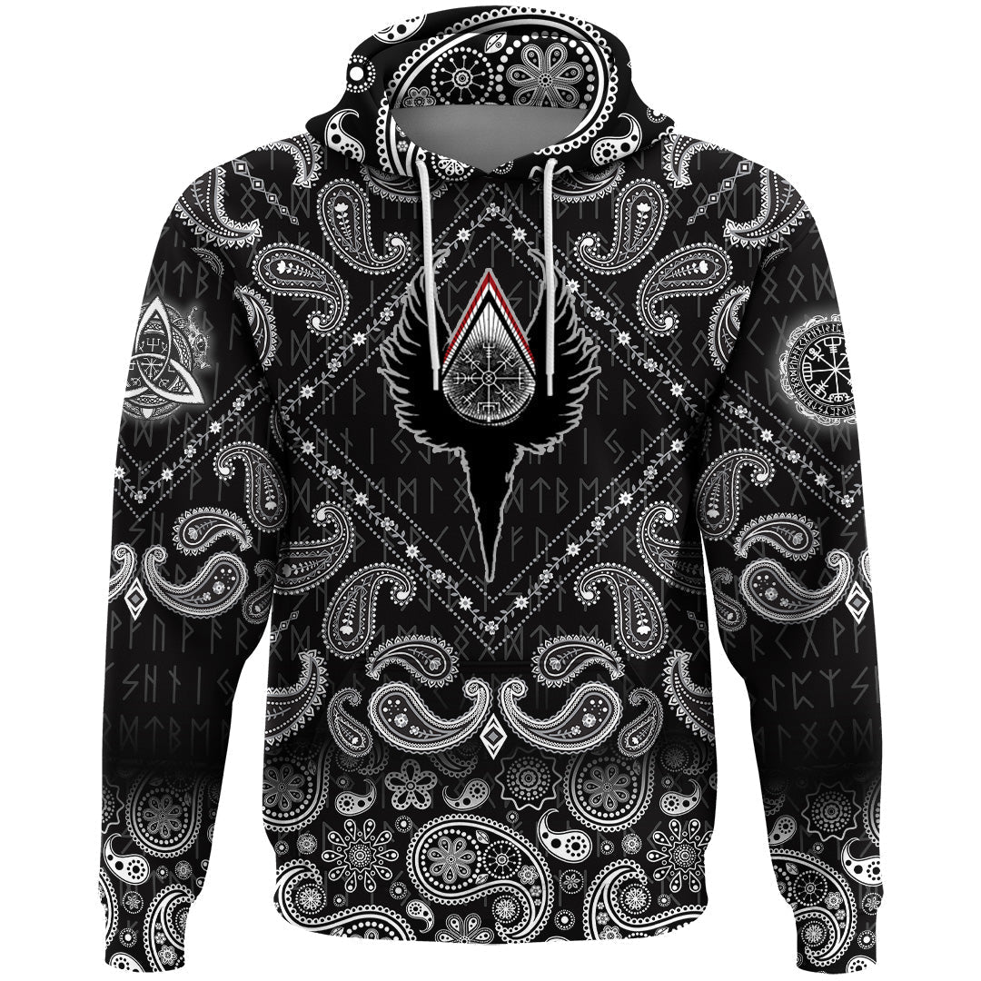 Viking Hoodie Vegvisir Wings with Bandana Paisley Style RLT12
