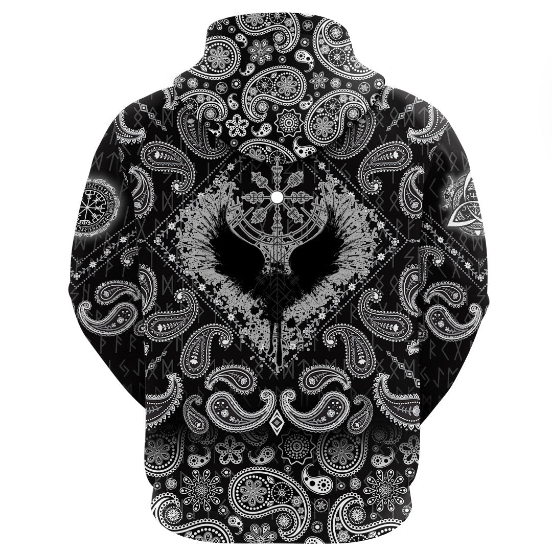 Viking Hoodie Vegvisir and Wings with Bandana Paisley Style RLT12
