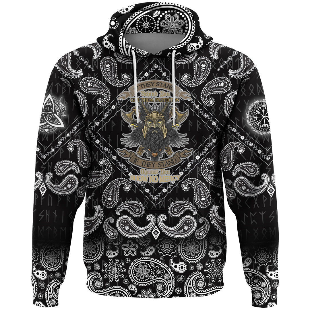 Viking Hoodie Veteran Warrior Pride No Mercy with Bandana Paisley Style RLT12