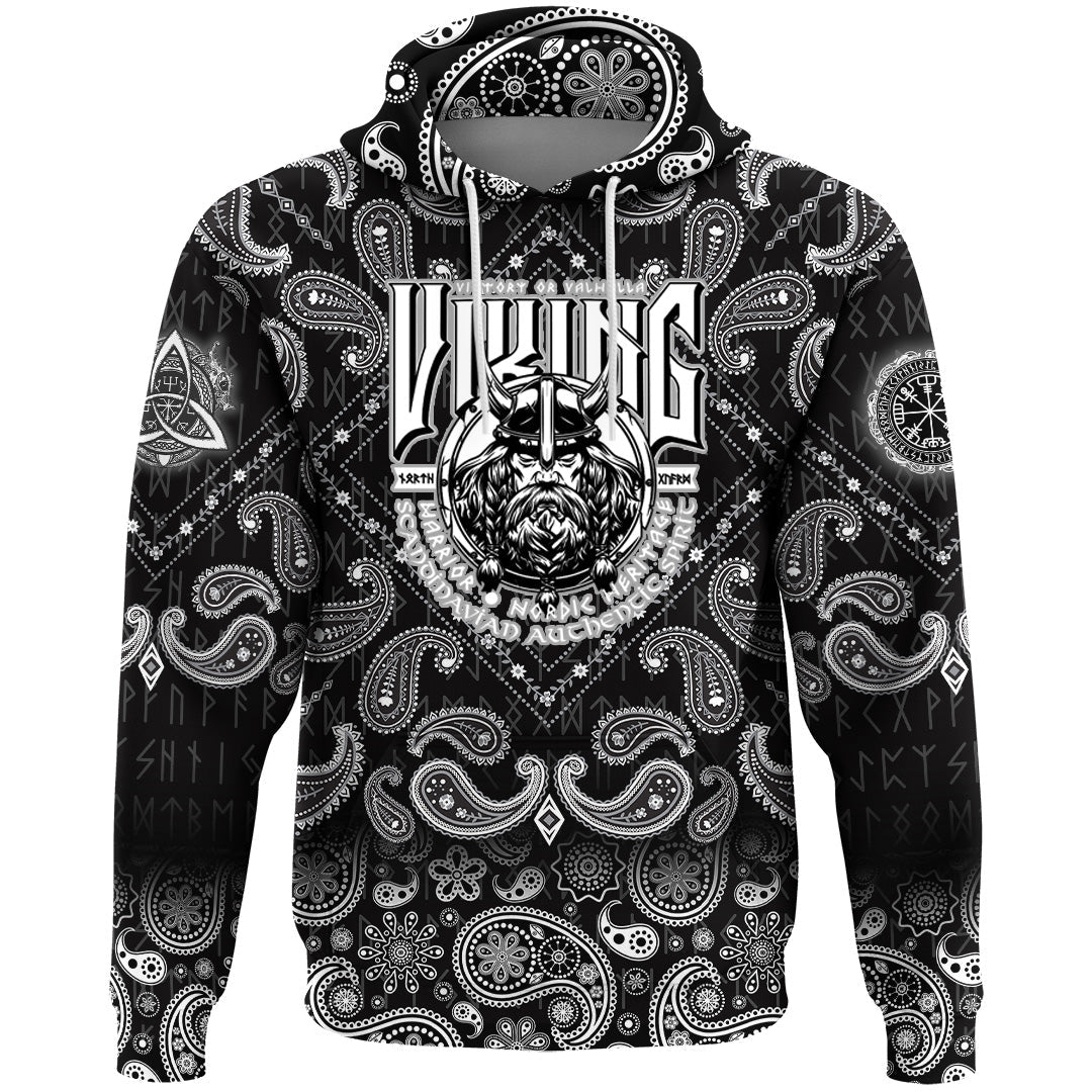Viking Hoodie Victory or ValhallViking with Bandana Paisley Style RLT12