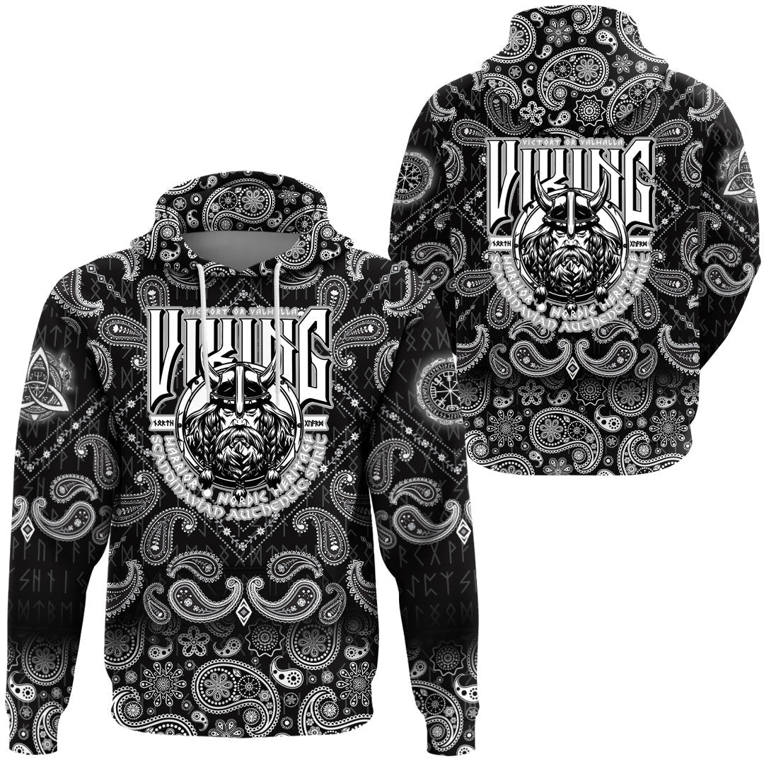 Viking Hoodie Victory or ValhallViking with Bandana Paisley Style RLT12