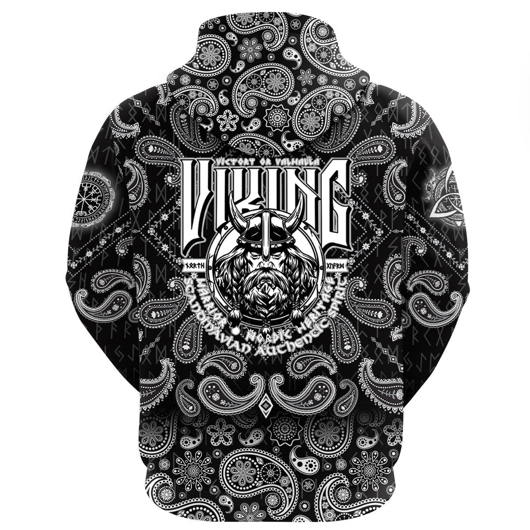 Viking Hoodie Victory or ValhallViking with Bandana Paisley Style RLT12