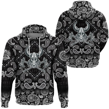 Viking Hoodie Vikings Head In Horned Helmet with Bandana Paisley Style RLT12