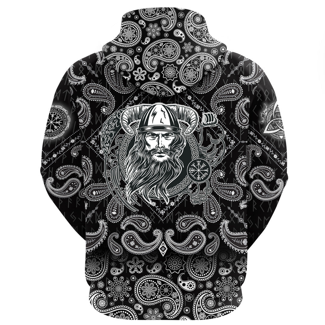 Viking Hoodie Vikings Head In Horned Helmet with Bandana Paisley Style RLT12