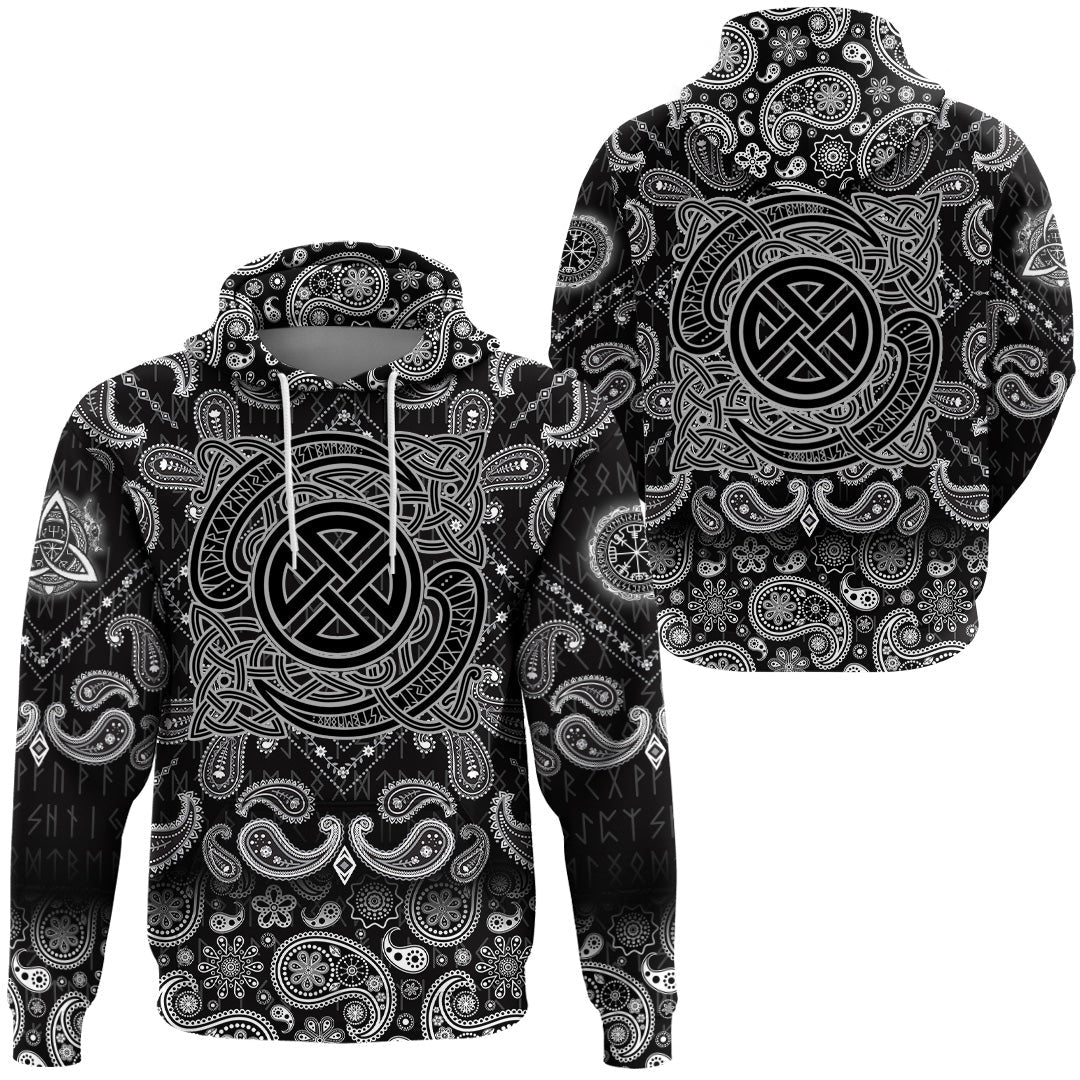 Viking Hoodie Vintage Pattern and Norse Runes with Bandana Paisley Style RLT12