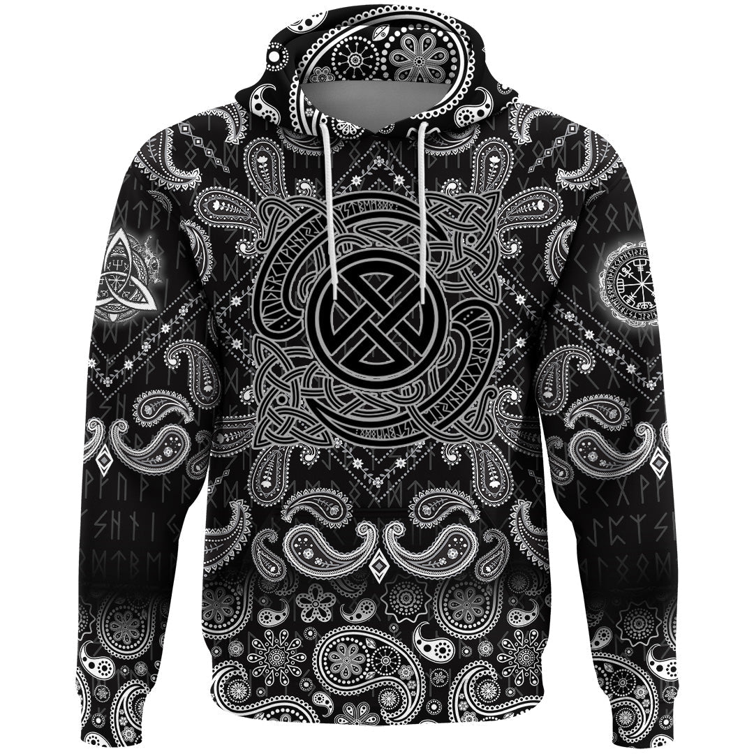 Viking Hoodie Vintage Pattern and Norse Runes with Bandana Paisley Style RLT12