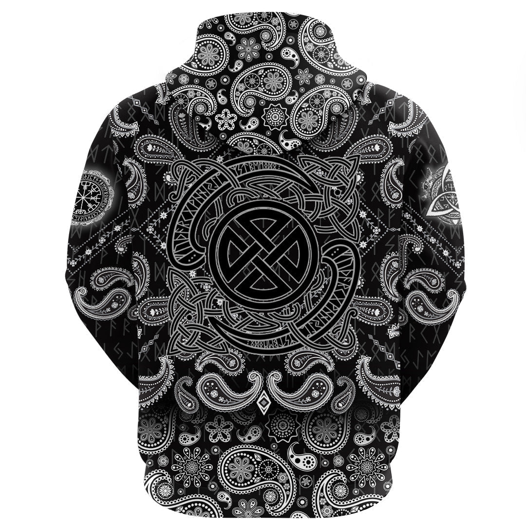 Viking Hoodie Vintage Pattern and Norse Runes with Bandana Paisley Style RLT12