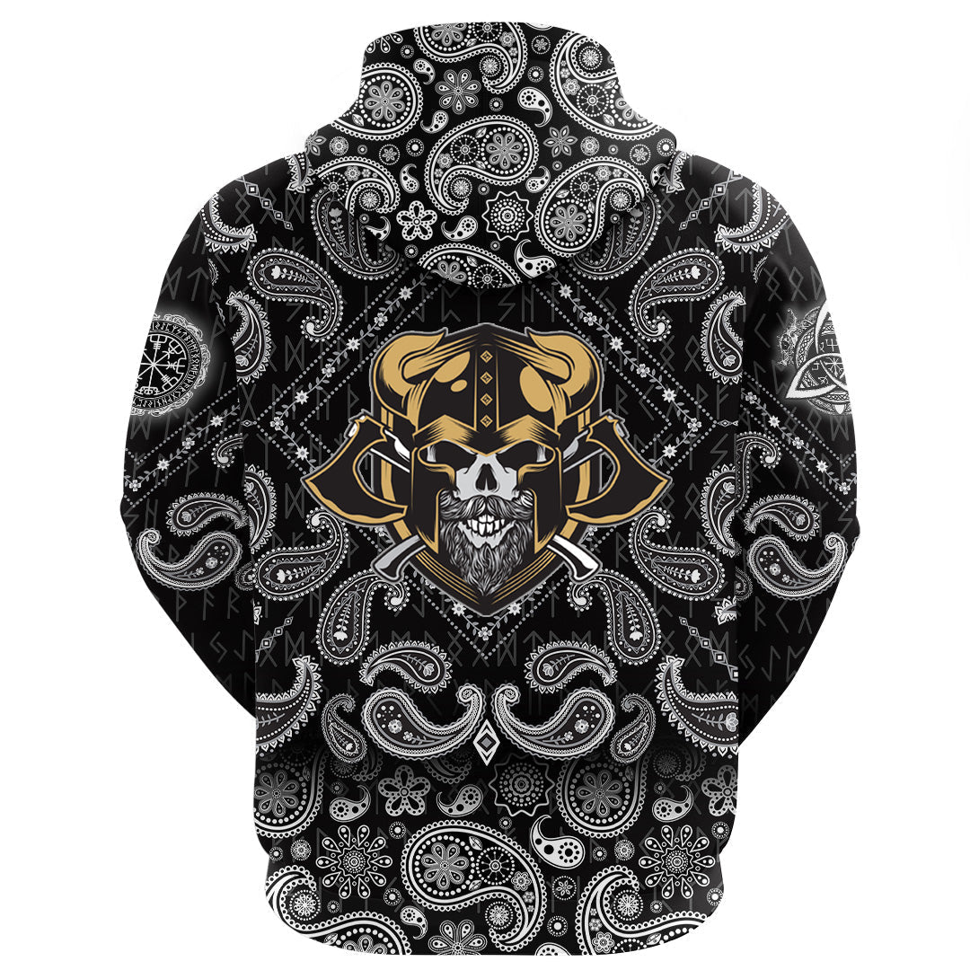 Viking Hoodie Vintage Retro Badass Skull Warrior with Bandana Paisley Style RLT12