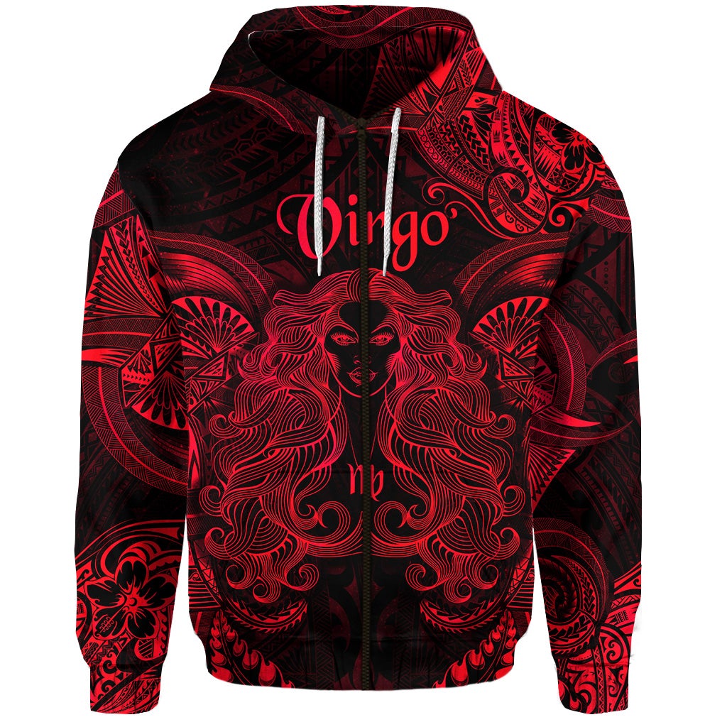 Virgo Zodiac Polynesian Zip Hoodie Unique Style - Red LT8