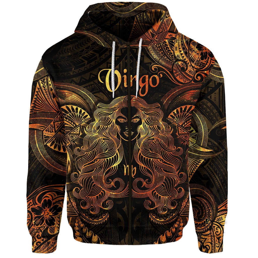 Virgo Zodiac Polynesian Zip Hoodie Unique Style - Gold LT8