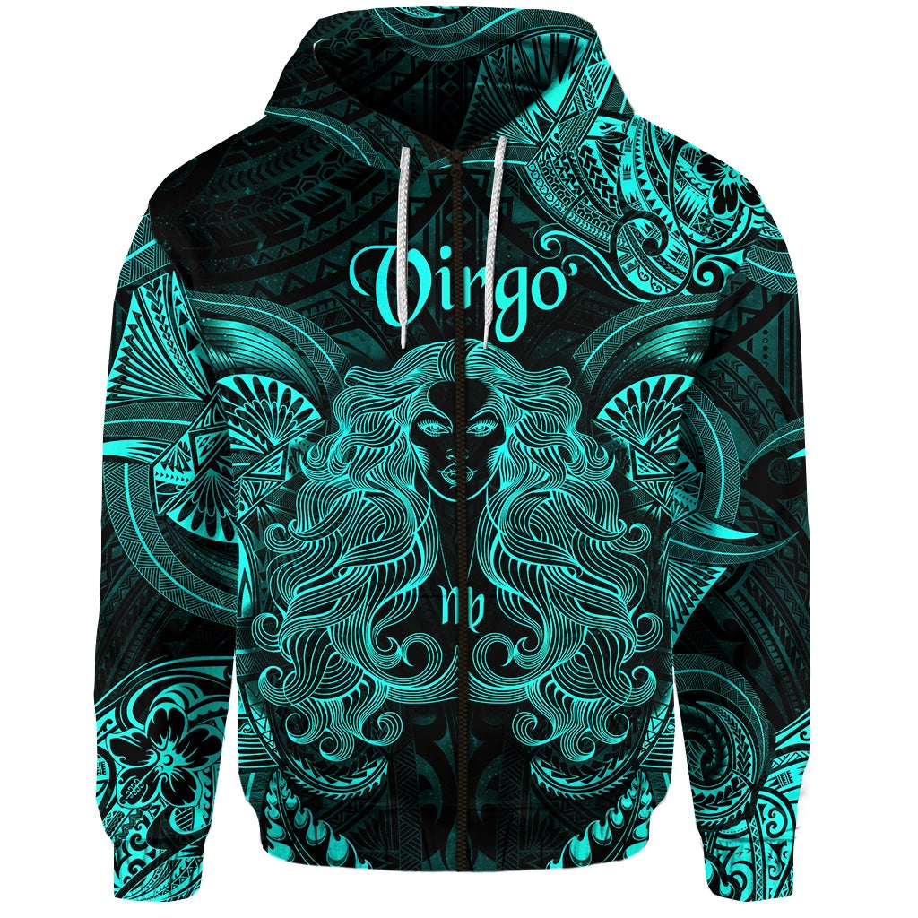 Virgo Zodiac Polynesian Zip Hoodie Unique Style - Turquoise LT8