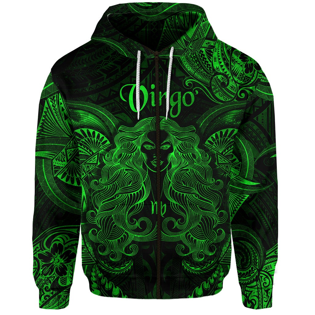 Virgo Zodiac Polynesian Zip Hoodie Unique Style - Green LT8