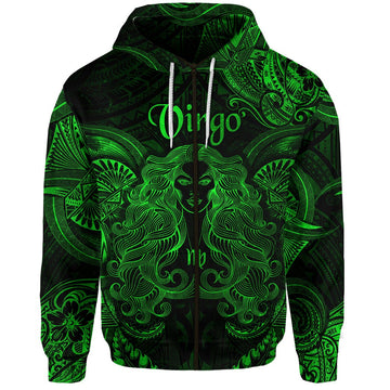 Virgo Zodiac Polynesian Zip Hoodie Unique Style - Green LT8